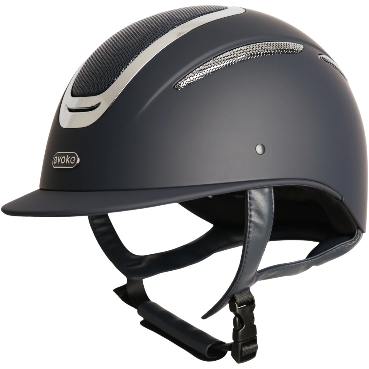 2026 Evoke Unisex Elara Classic Peak Riding Hat & Liner 200742008 - Navy / Silver Chrome